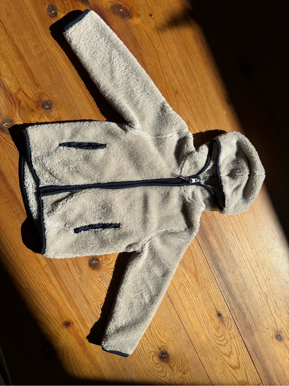 H&M Kids Hooded Fleece Jacket - Cream with Navy Trim